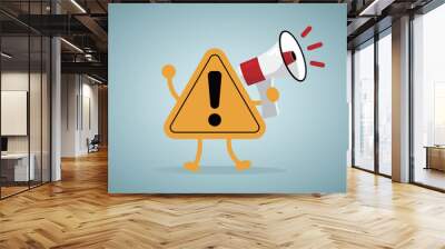 Important announcement, attention or warning information, breaking news or urgent message communication, alert and beware concept, warning sign announce on megaphone with attention exclamation sign Wall mural