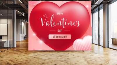 Valentine's day sale design banner. Shopping discount promotion. Background with heart elements and gift boxes. Wall mural