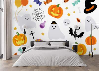 おしゃれでかわいいハロウィンのアイコンのベクターイラストセット Wall mural