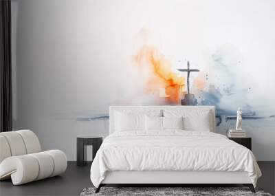 Christian cross faith watercolor background hope love religion religious easter god jesus christ Wall mural