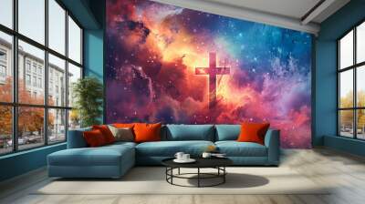 Christian cross nebula galaxy space stars universe god jesus astronomy cosmos creation religion spiritual faith religious belief symbol hope heaven Wall mural