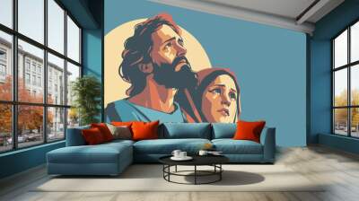 Christian Family Portrait Jesus Christ And Mary Mother Religious Illustration Background Wall mural