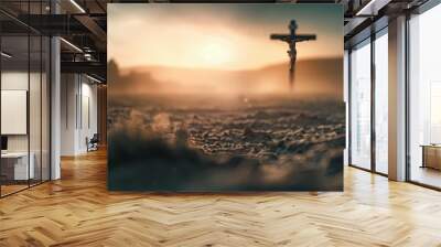 Crucifixion Jesus Christ cross sunset faith Christianity God religion easter christian hope spiritual belief religious symbol sacrifice good friday savior worship heaven resurrection holy bible gospel Wall mural