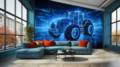 Digital illustration of tractor in digital background Technology concept Wall mural