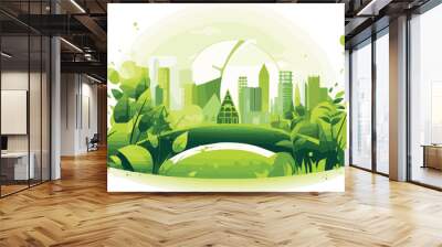 Green city background with trees and grass. Vector illustration for your design Wall mural