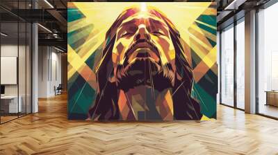 Jesus Christ Face Religious Art Divine Light Spiritual Portrait Faith Christianity God Son Of God Messiah Lord Savior Redeemer Christian Holy Bible Gospel Religious Illustration Graphic Design Wall mural