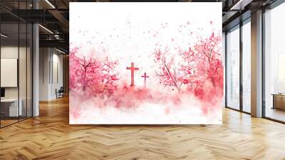 Watercolor painting Christian cross background illustration faith religion church bible heaven god spiritual easter jesus christ love holiday celebration hope abstract art design Wall mural