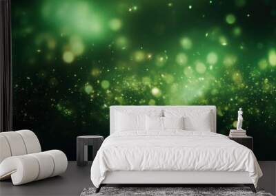 Christmas background - abstract banner - green blurred bokeh lights - festive header with beautiful rays Wall mural