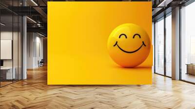 Cute Yellow smiley face emoticon on yellow background with copy space .
 Wall mural