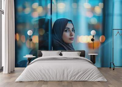 Middle-eastern businesswoman wearing traditional arab abaya working in the office in Dubai - Adult arabian corporate business woman working in the UAE. Copy space  Wall mural