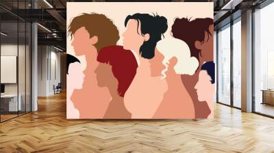 The concept of racial equality. Women's community or social network. Women in diverse and multicultural backgrounds. Share and support one another. Wall mural