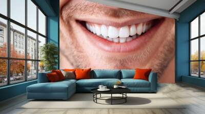 Wide shot with copy space on man's perfect teeth smile Wall mural