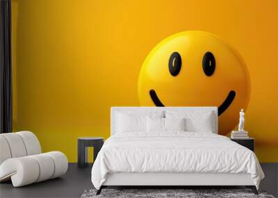 Yellow smiley face emoticon on yellow background banner. Wall mural