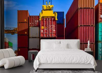 Container handling at yard. Port logistics, container yard operation.  Wall mural