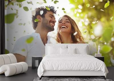 Couple in love smiling in spring Wall mural