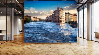 Image of flooding in the city Wall mural