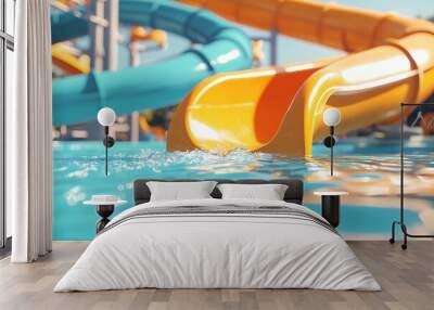 Orange inflatable ring floating in the pool Wall mural