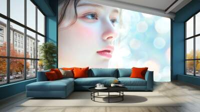 Woman with creative makeup and face, winter make up concept Wall mural