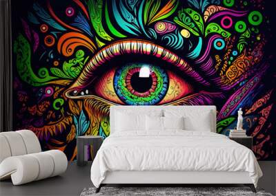 60s abstract acid art colorful eye background Wall mural