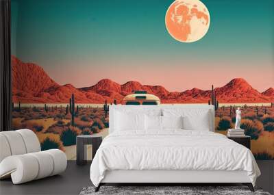 highway road horizon moon vintage adventure
 Wall mural