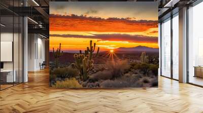 vibrant and colorful sunset over a desert Wall mural