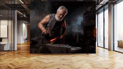 Blacksmith with brush handles the molten metal Wall mural