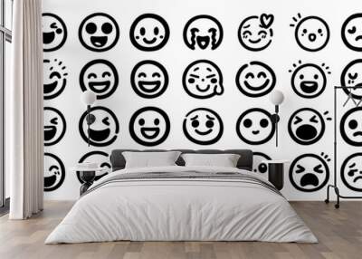 Emoji face smile happy emoticon vector doodle set. Emoji funny mood emotion vector doodle set Wall mural