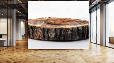 A round log is placed on the ground, with a white background. It can be used as an element in product design or decoration. Wall mural