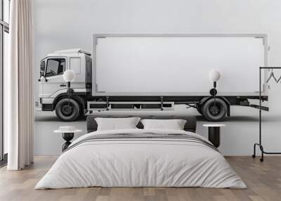 A white truck with a blank side box for a mockup design isolated on a light grey background Wall mural