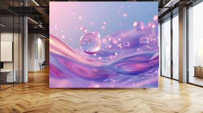 Abstract Design Background, 3d render, iridescent bubbles on the background of blue and purple gradient with wavy lines. For Design, Background, Cover, Poster, Banner, PPT, KV design, Wallpaper Wall mural