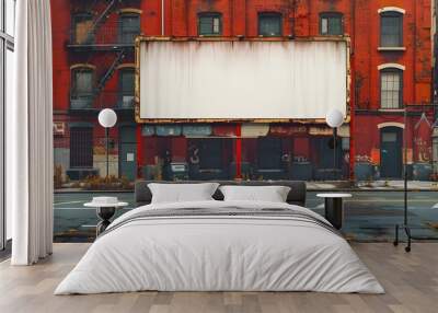 Digital rendering of blank white billboard on street in New York City, daylight, warm color tones.
 Wall mural