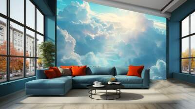 Stairs leading to heaven, with clouds and light in the sky, symbolizing eternal life and spiritual iconization.
 Wall mural