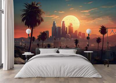 City of Los Angeles and sun in the background Wall mural