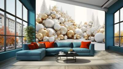 A classic Christmas adorned with an array of vibrant Christmas balls and ornaments, AI Generative Wall mural