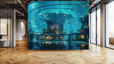 aqua scape in a high-tech underwater habitat, AI Generative Wall mural