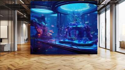 aqua scape in a high-tech underwater habitat, AI Generative Wall mural