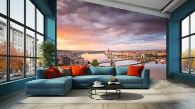 Colorful sunset over Budapest, Hungary Wall mural