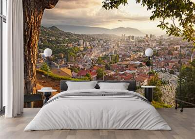 Sunset view of Sarajevo, Bosnia Wall mural