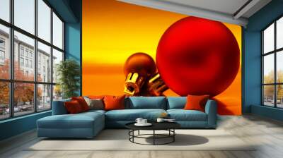 red ball on gold background Wall mural