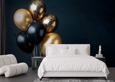 Elegant Black and Gold Balloons Against Dark Background – Perfect for Party, Celebration, or Event, Luxurious and Sophisticated Party Decor, Isolated on Dark Background for Festive Atmosphere Wall mural