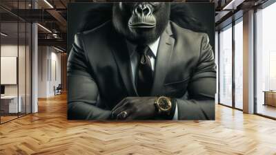 Portrait of a Successful Business Gorilla Businessman with Suit and Tie building Wealth Money Fortune Wall mural