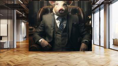 Portrait of a Successful Business Pig Businessman with Suit and Tie building Wealth Money Fortune Wall mural