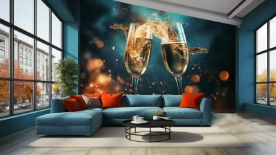 two glasses of champagne backgroud wallpaper celebration bar restaurant anniversary Wall mural