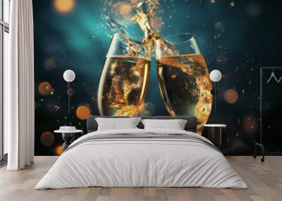 two toasting glasses of champagne backgroud wallpaper celebration bar restaurant anniversary Wall mural