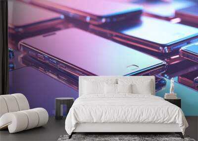 A pile of cell phones, The scene is full of vitality with strong lighting effects Wall mural