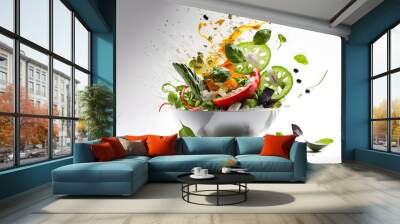 Healthy food. Fish salmon, avocado, broccoli, fresh vegetables, nuts and fruits. Generative AI	 Wall mural