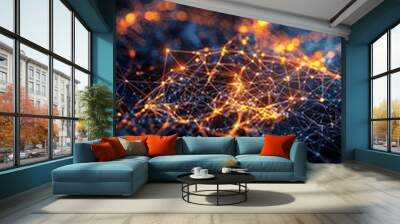 Intricate data web with firewall nodes and encryption, cybersecurity, protection Wall mural