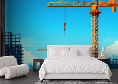 Urban construction growth, rapid city expansion and development, flat design illustration Wall mural