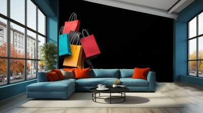 Vibrant Shopping Bags Displayed Against a Black Background for Retail Marketing and Design Inspiration Wall mural