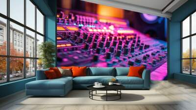 Latest technological equipment. Music equipment: Sound control. Wall mural